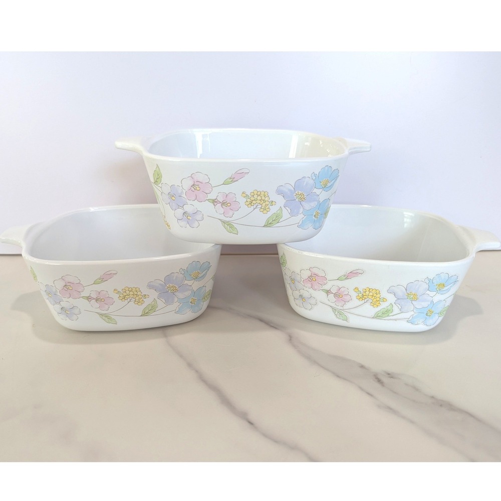 Vintage Casserole Dish Set 700mL White Pastel Bouquet Floral P-43-B